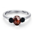 thumbnail image 3 of Gem Stone King 925 Sterling Silver Red Garnet and Black Onyx Engagement Ring for Women | 1.26 Cttw | Oval Checkerboard 7X5MM | Gemstone January Birthstone | Size 8, 3 of 6