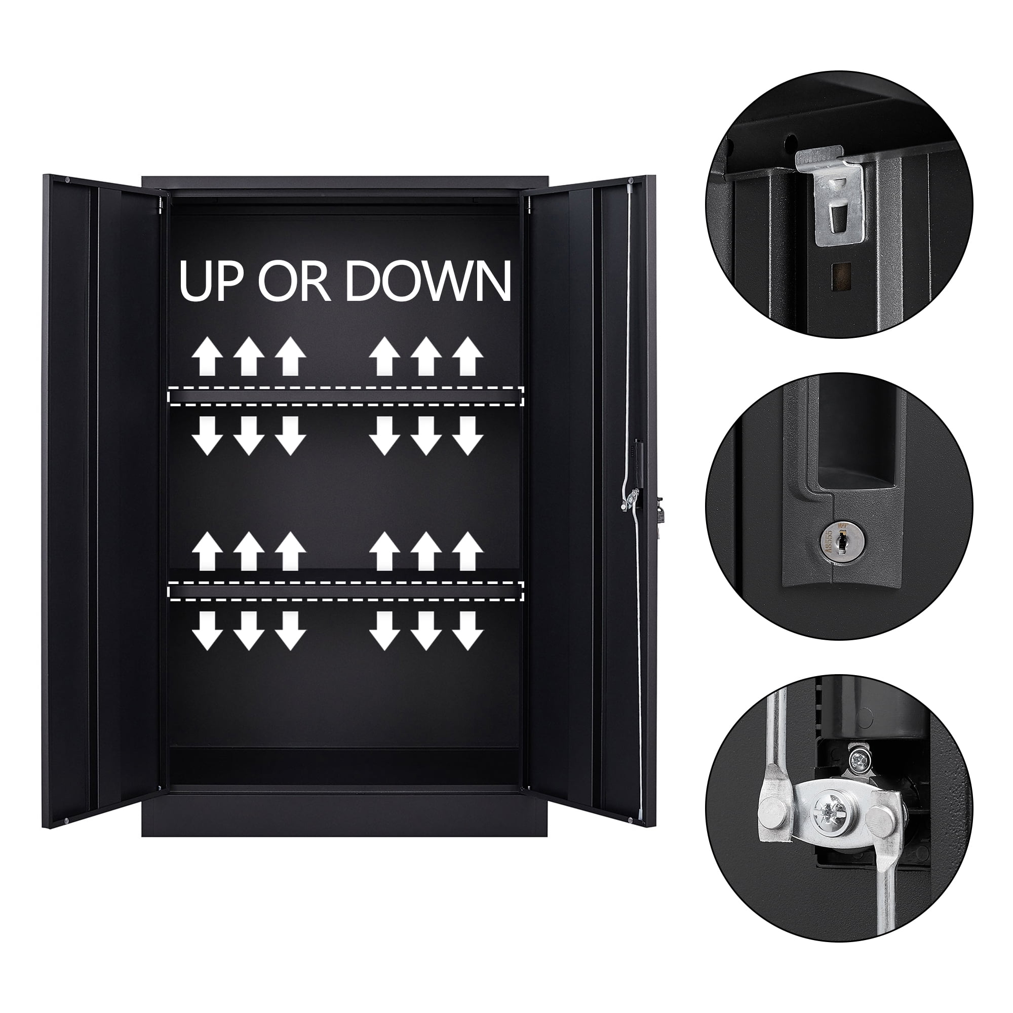 42" Metal Garage Cabinet 3 Layer Storage Cabinet with Doors Folding Locker Cabinet Easy Installation for Home Office,School,Garage,Black