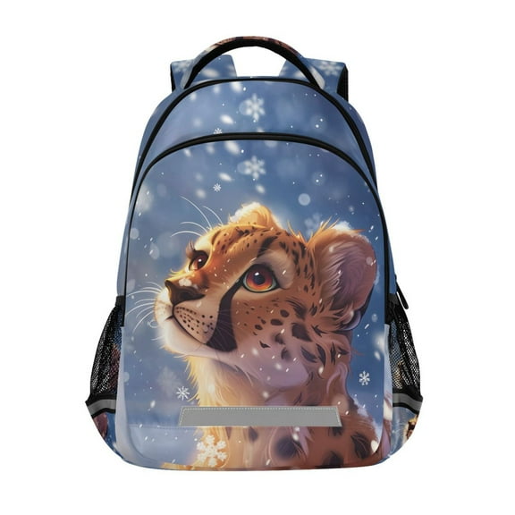 ALAZA Cheetah Snowflakes in Winter Backpack Elementary School Bag Bookbag Travel Rucksack
