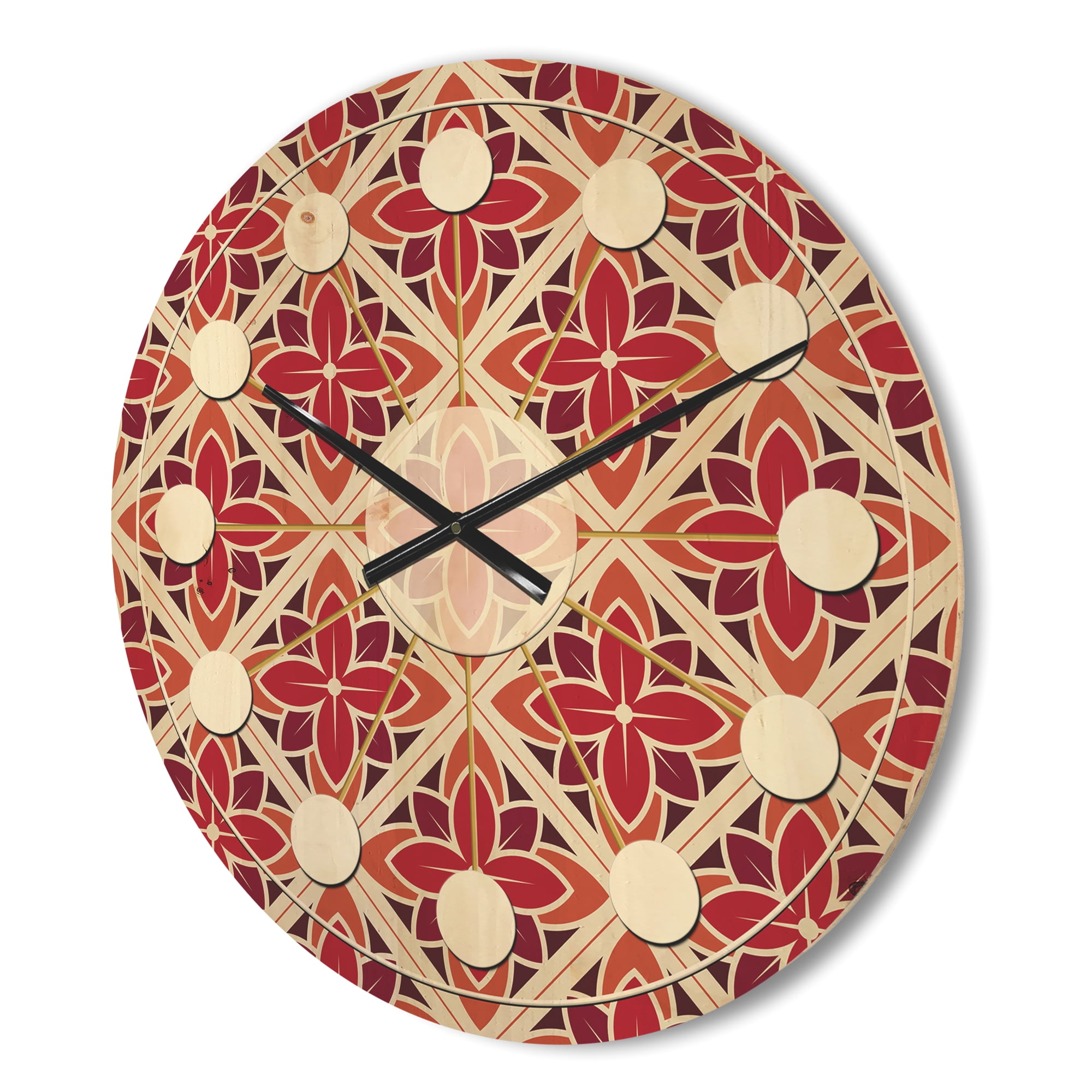 Designart 'Floral Retro Pattern VI' Mid-Century Modern Wood Wall Clock