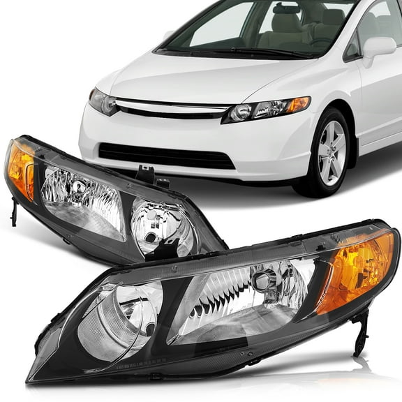 CCIYU Headlights Assembly 33151SNAA02 33101SNAA02 Black Housing Amber Reflector Clear Lens Headlamps For Honda Civic 2006-2011