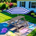 thumbnail image 2 of Wubio Kids Wooden Picnic Table, Outdoor Activity & Dining Table w/Adjustable Collapsible Umbrella, Built-in Seats - Gray/Navy, 2 of 16