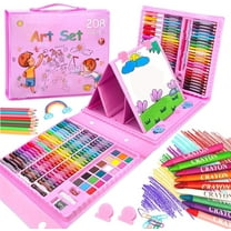 Drawing Art Kit for Kids,Double Sided Trifold Easel Art Set, 208 PCS Art Supplies,Drawing Art Box with Oil Pastels, Crayons, Colored Pencils, Markers, Paint Brush, Watercolor Cakes,Pink