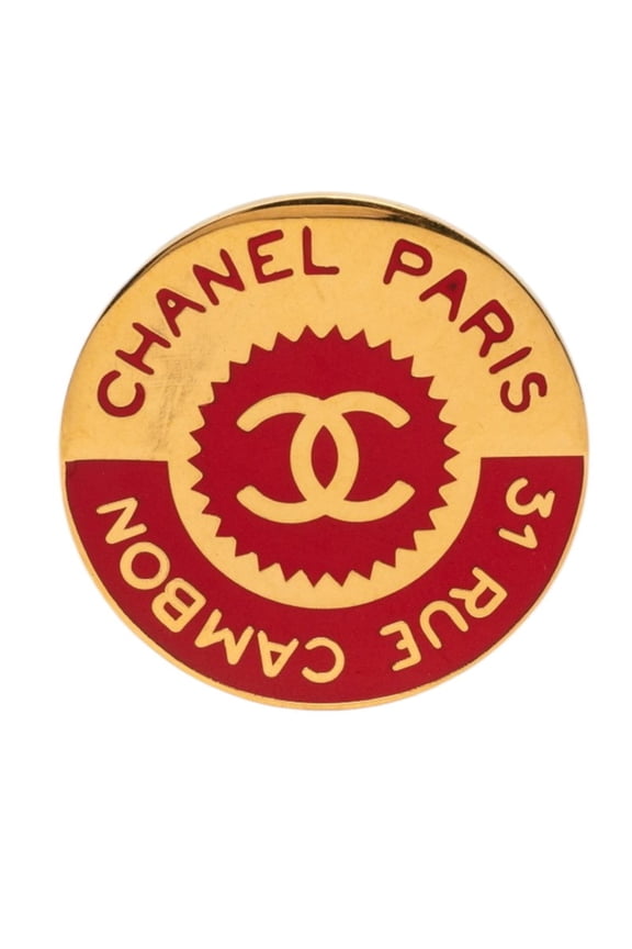 Pre-Owned Chanel 31 Rue Cambon Coco Mark Brooch Gold Red Plated Women's CHANEL