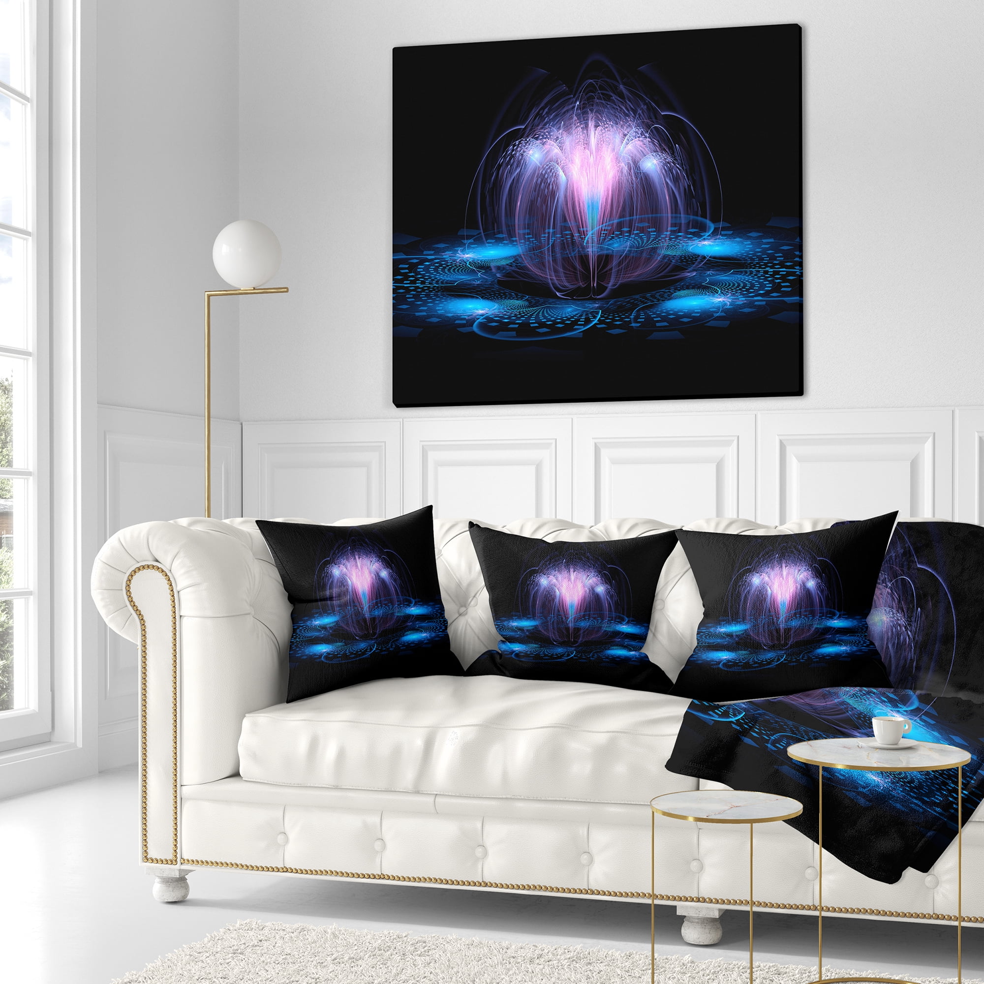 Designart Fractal Blue Flowing Flower - Floral Throw Pillow - 16x16