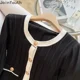 thumbnail image 2 of Cárdigan dulce para Mujer, ropa con cuello redondo, túnica de manga acampanada, suéter de punto Vintage con volantes, abrigo, jersey coreano para Mujer, 2 of 5