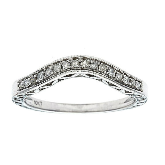 10k White Gold Curved Vintage Style Diamond Band (1/10 cttw, I-J Color, I2-I3 Clarity)