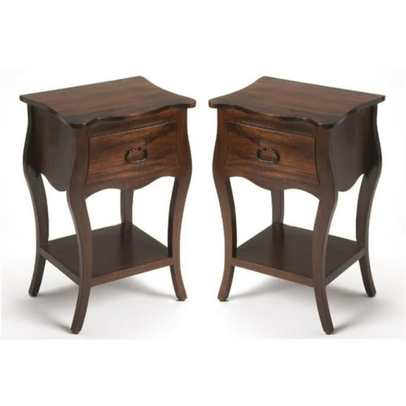 Home Square Transitional Nightstand in Antique Walnut - Set of 2