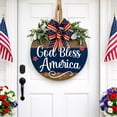 thumbnail image 6 of 3D God Bless America Patriotic Wooden Door Hanger, 14 in Round Front Door Sign with Bow & Greenery, 4th of July Memorial Day Porch Wall Decor, Two-Tone Rustic Woodgrain Style, 6 of 9