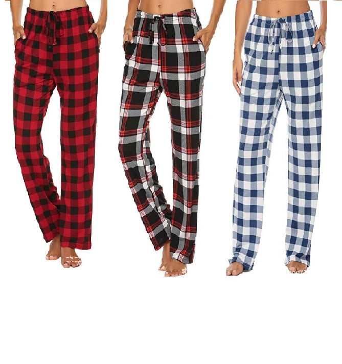 X Xhtang 3 Pack Women’s Flannel Pajama Pants - Ladies’ Soft Plaid ...