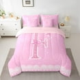 thumbnail image 2 of Manfei Letter F Monogrammed 7-Piece Twin Bedding Sets,Pink Sparking Print Bedding Comforter Set,Cute Bow Bowtie Sheet Sets For Child,Microfiber Room Decorative Reversible, 2 of 8