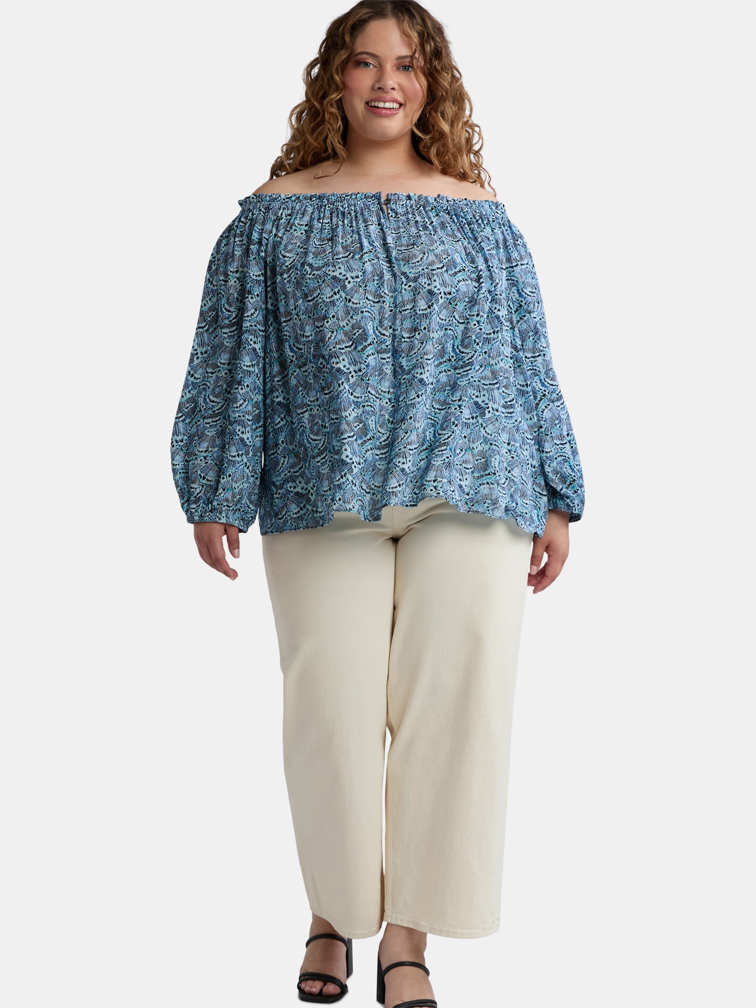 Terra & Sky Women's Plus Size Off The Shoulder Blouse with Long Sleeves, Sizes 0X-4X