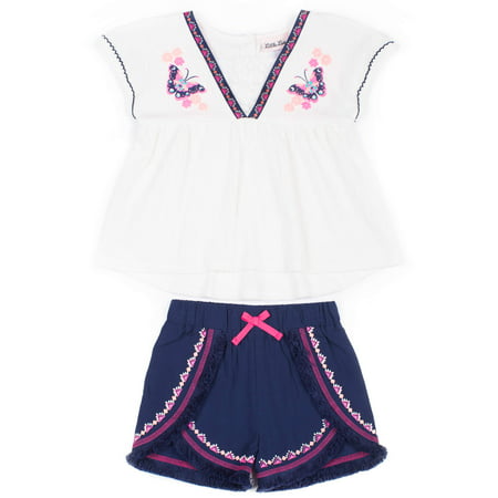 Sleeveless Embroidered Top & Shorts, 2-Piece Outfit Set (Toddler Girls)