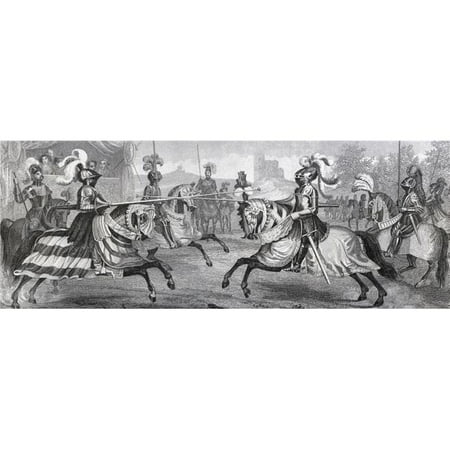 - Two Mounted Knights in Full Armour Jousting in A Medieval Tournament From A 19th Century Engraving Poster Print, 36 x 14 - Large