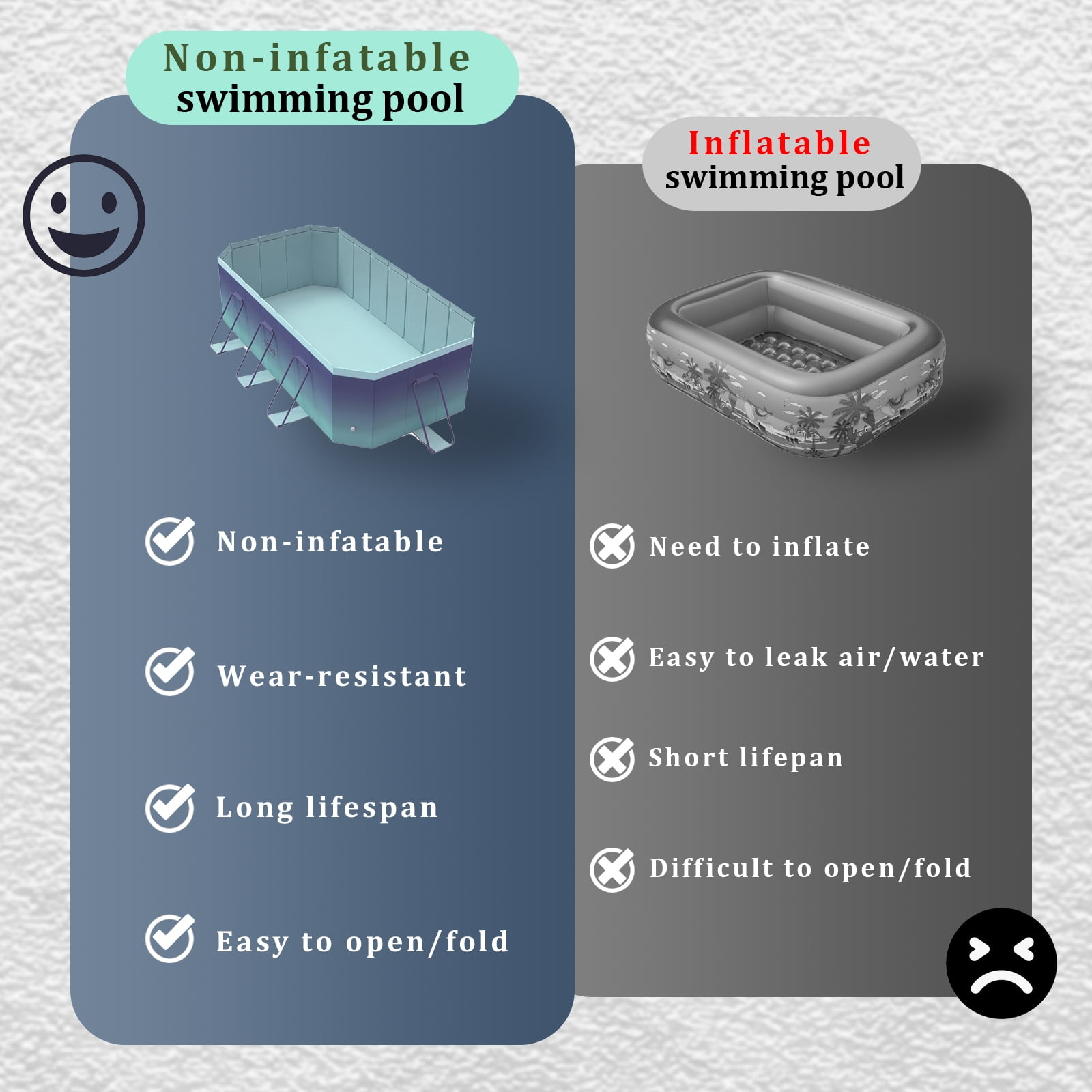 StarZe Foldable Pool for Kids and Adults,Non Inflatable Above Ground Outdoor Swimming Pool, Green, 101" x 66" x 20".
