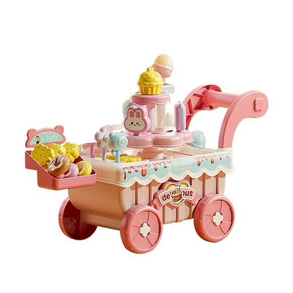 BINGLI Ice Cream Cart Toy Play Set for Kids, Pretend Play Ice Cream Shop Kitchen Food Toys, Educational Ice Cream Truck Toys for Toddlers 3-5 Preschool Learning Activities