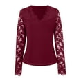 thumbnail image 4 of YDFCWXW Lace Crochet Long Sleeve Top for women Deep V Neck Slim Fit Contrast Sheer Mesh Blouse Shirts Y2k Going Out Tops Red, XXL, 4 of 5