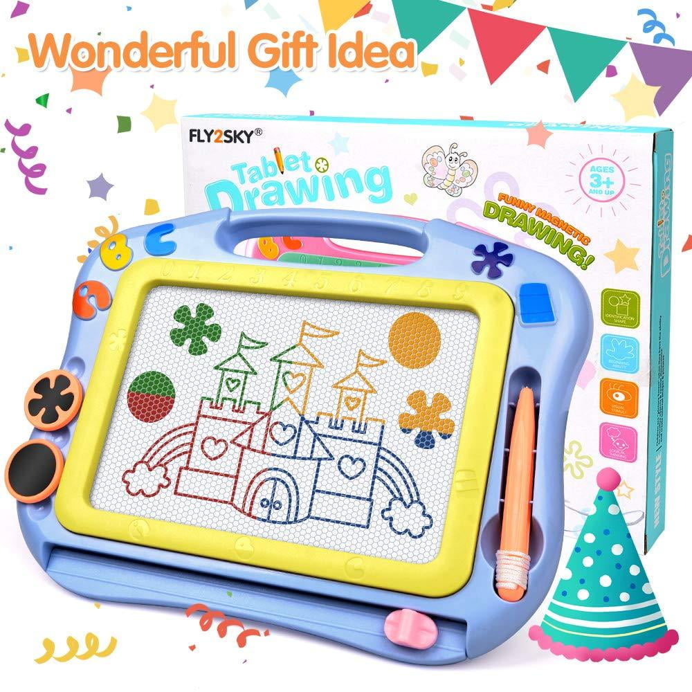 FLY2SKY Magnetic Drawing Board Kids Magna Doodle Board Travel Size Toddler Toys Sketch Writing Colorful Erasable Sketching Pad Holiday Birthday Gifts Girl Boy Educational Learning Toy 