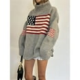 thumbnail image 5 of Women's Flag Pattern Long Sleeve Round Neck Sweater Casual Loose Pullover Sweater Gray M, 5 of 9