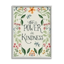 Stupell Industries Floral Power in Kindness Botanical & Floral Painting Gray Framed Art Print Wall Art, 16 x 20