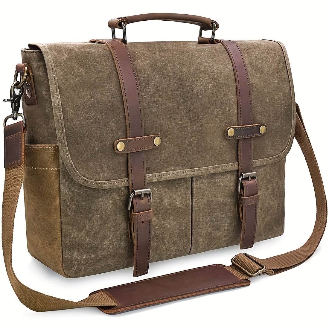 Vintage Waxed Canvas Messenger Bag for Men, 15.6" Laptop Briefcase with 9 Pockets, Heavy-Duty Work Satchel for Business Travel College