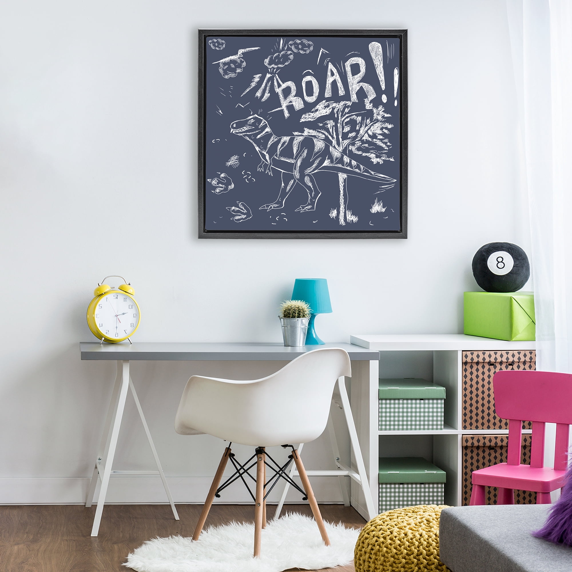 Sketchy Roar Dinosaur Black Framed Floater Canvas Wall Art, design by HUE and MI and Sangita