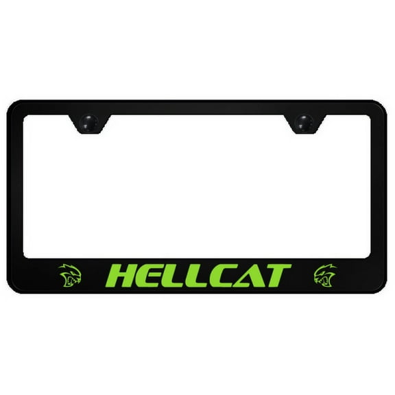 Dodge Hellcat UV Print Logo Polycarbonate License Plate Frame (Green on Black)