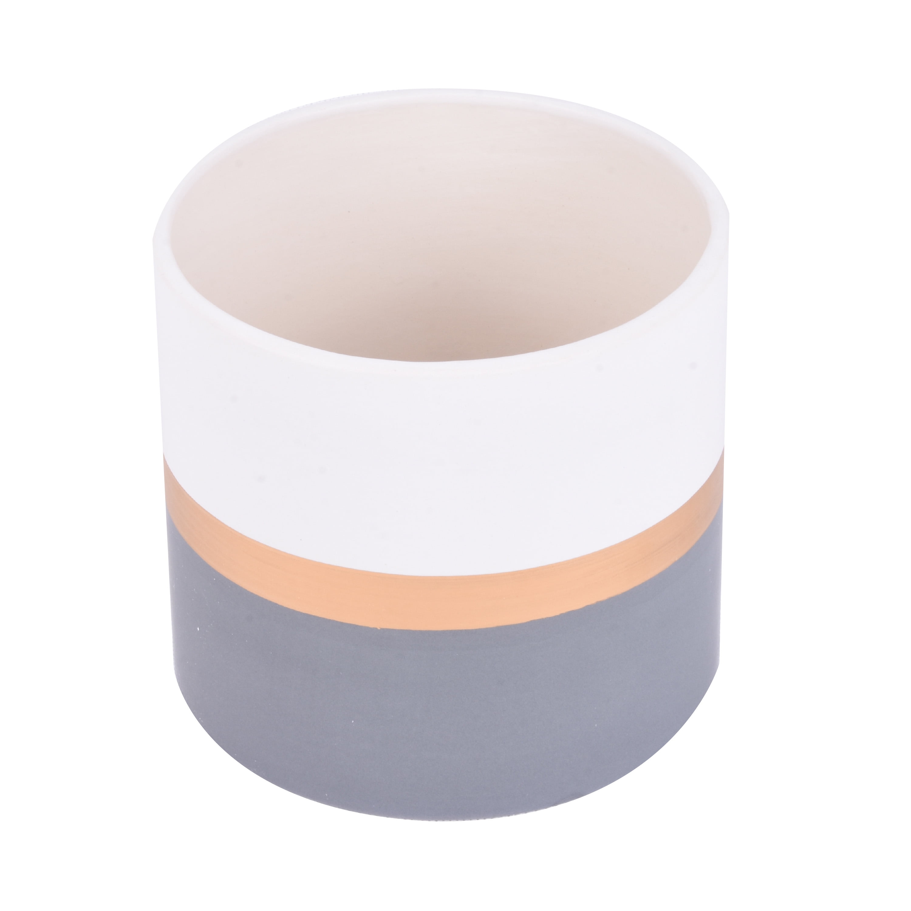 Mainstays Ceramic White & Grey Ceramic Planter with Stripe, 6.5 in D x 6 in H