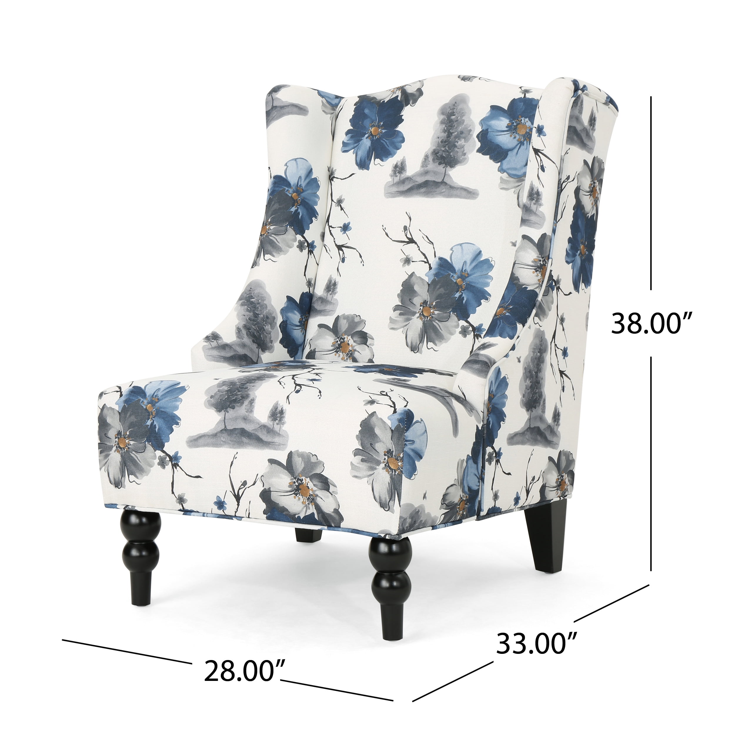 Noble House Charles Fabric High Back Wingback Chair Print
