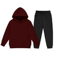 thumbnail image 3 of Sweatsuits Boys Girls 2 Piece Jogging Outfits Sportswear Long Sleeve Hoodie and Jogger Pant Sets Kids 2-14 Years (13 Years, Wine), 3 of 5
