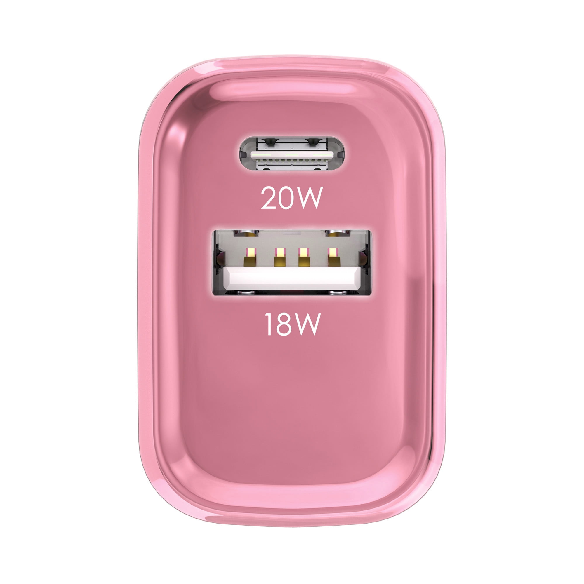 Powertek Luxe 20W USB-C + 18W USB-A Fast Charging Dual Port Block, Pink, Compatible with iPhone, Android, Tablets & USB Devices, Compact Travel Adapter