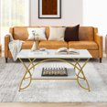 thumbnail image 4 of Costway Coffee Table Modern Marble 2-Tier Coffee Table  Gold Rectangle for Living Room, 4 of 10
