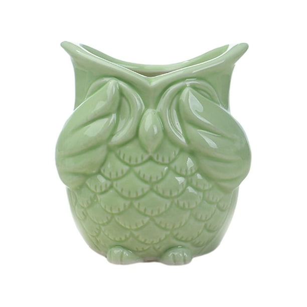 Maceta con forma de búho, bonita maceta de cerámica decorativa, maceta de búho para Sin mirada verde