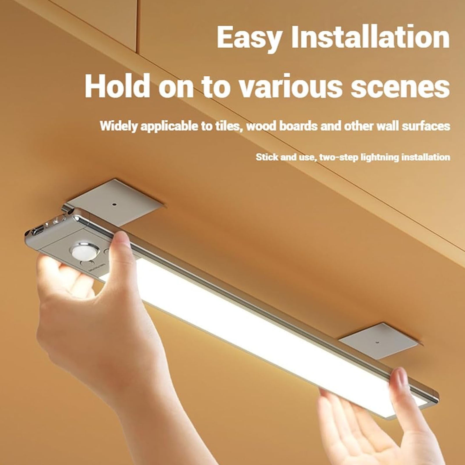LED Motion Sensor Light Ultra-Thin Under Cabinet Lighting Smart Home Indoor Night Light with Mount 3-Level Dimmable Brightness Rechargeable Battery USB-C Charging Auto On/Off