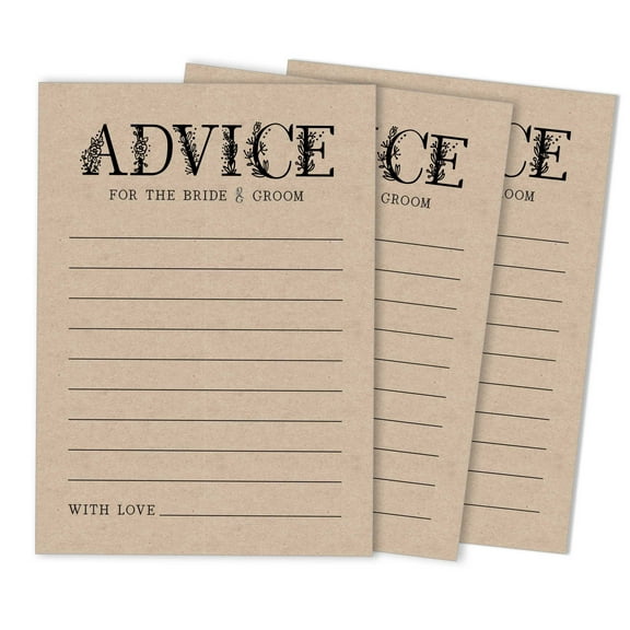Inkdotpot Pack Of 50 Rustic Kraft Advice Cards, Advice For The Bride and Groom, Mr and Mrs Wedding Game Activity 5x7 inches