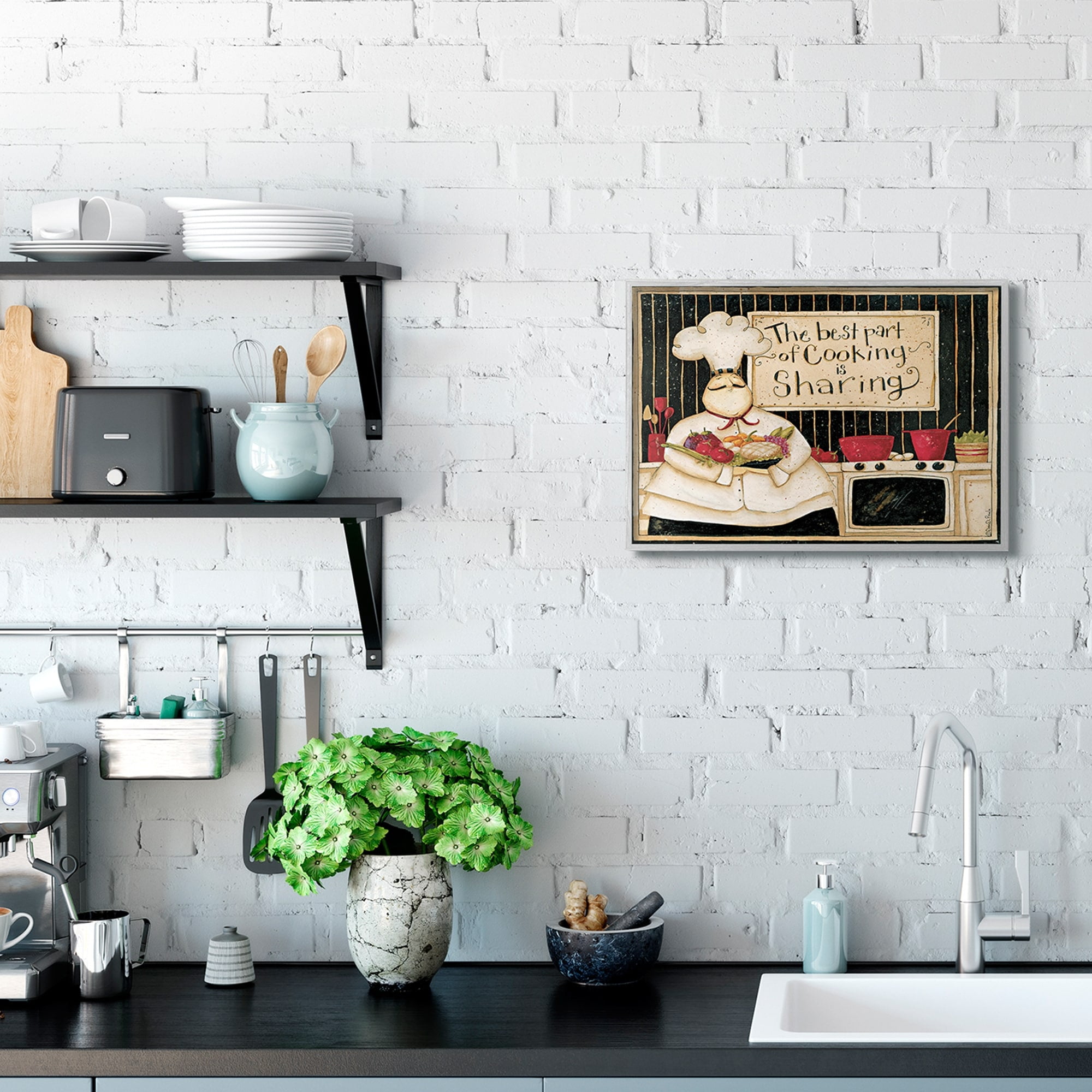 Stupell Industries Cooking Is Sharing Phrase Vintage Hefty Kitchen Chef Gray Framed by Dan DiPaolo
