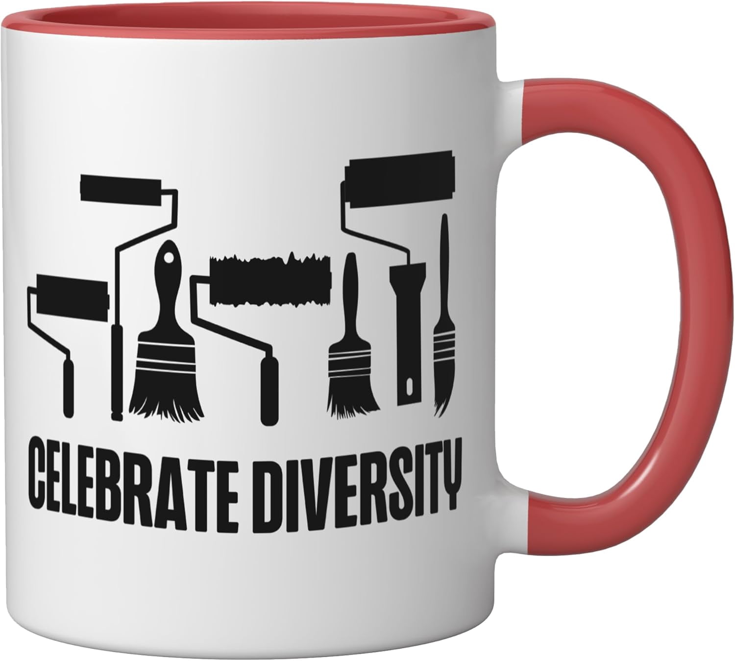JJEAN-House Painter Decorator Paint Brush Celebrate Diversity Ceramic Mug, Red/White