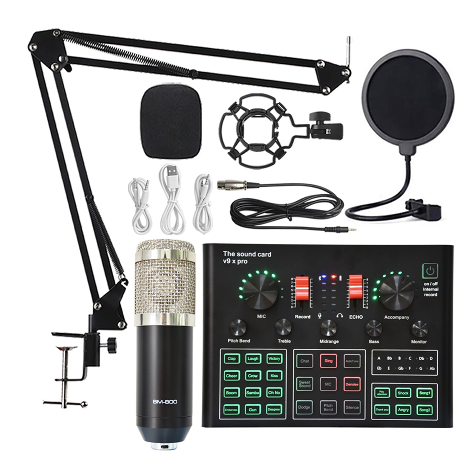 Bm 800 Microphone Sound Card Professional Studio Condenser Wireless Microphone For USB Gaming Singing MIC For PC Phone