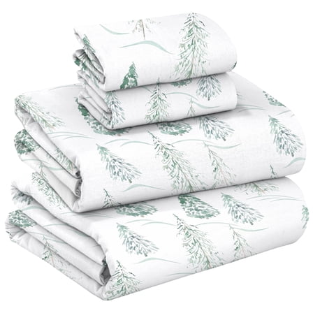 RUVANTI Flannel Sheets Queen Size - 100% Cotton Double Brushed Bed Sheets, Deep Pockets 16 Inches Queen Sheet Set, All Seasons Breathable & Extra Soft - Warm & Cozy, 4 Piece, Alpine Serenity