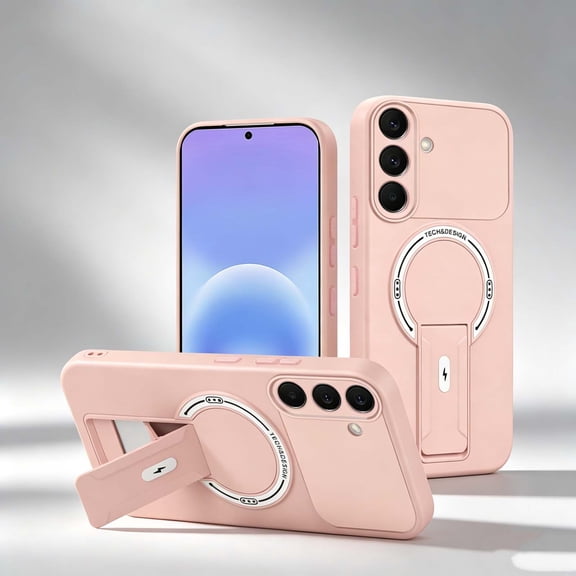 For Samsung Galaxy A57 Phone Case,Adjustable Foldable Invisible Kickstand,Compatible with Mag-Safe,PC TPU Hybrid Shockproof Anti-fall Heavy Duty Drop Protection,Thin Phone Case,Pink