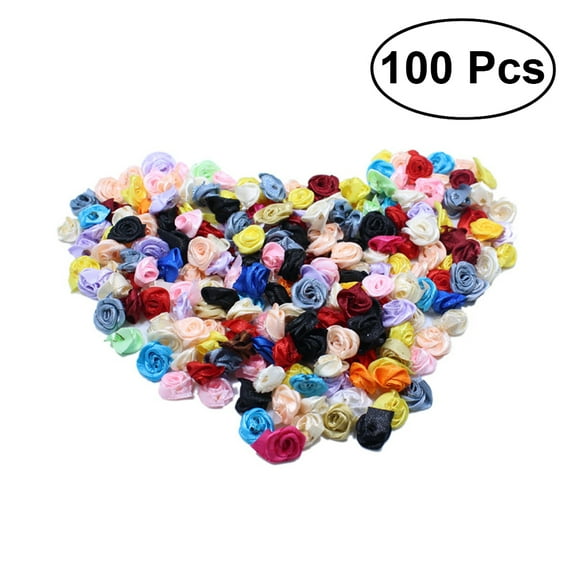 100pcs Mix Satin Ribbon Rose Flowers Sewing Craft DIY Ribbon Rose Wedding Decoration (Multicolor)