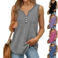 thumbnail image 1 of HVOBTTY Womens Summer Comfy Sport Plus Size Casual Solid Color Sleeveless V Neck Button Front Loose Soft Breathable Versatile Tank Top Blue ,S, 1 of 5