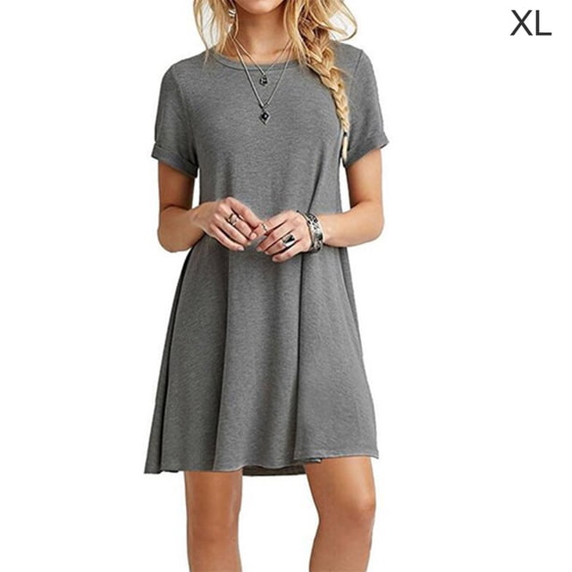 Vestido Mujer Verano Camiseta Larga Vestido De Manga Corta De Color Sólido, Gris, XL Methold AP001906-09