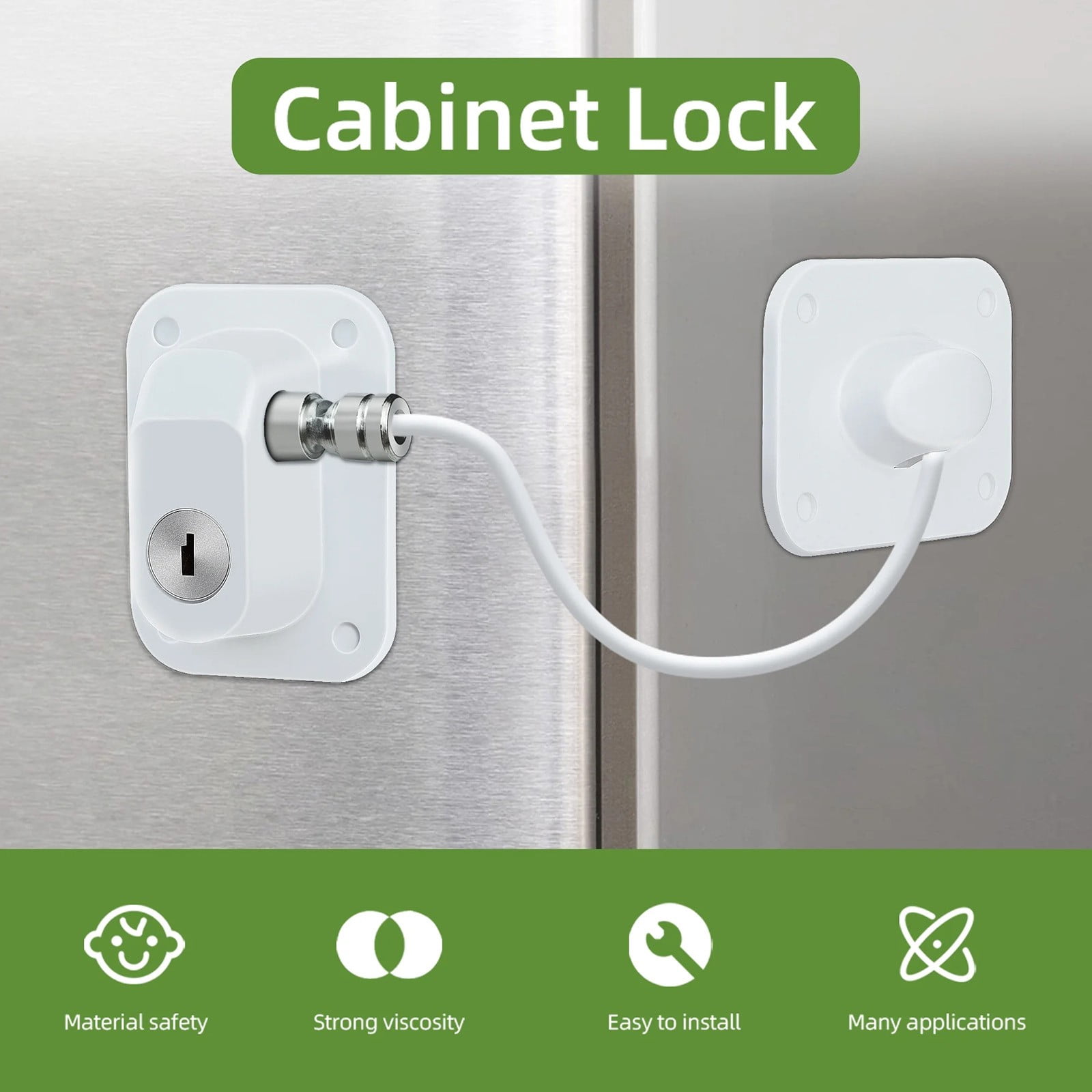 Fridge Lock, Refrigerator Lock with Keys for Fridge, Cabinet Locks, Drawers, Dishwasher, Toilet and Child Proof Safety Cabinet Locks, Adhesive No Drilling, 4 Pcs