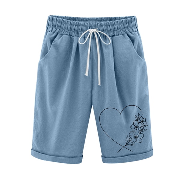 Pantalones Cortos Casuales Impresos de la Cintura Elástica con Bolsillos, Pantalones Casuales para Todo el Uso Diario de la Temporada