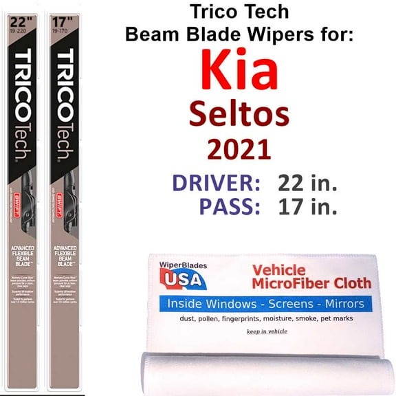 Beam Blade Wipers (Set of 2) compatible with 2021 Kia Seltos