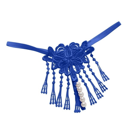 

OVTICZA T-Back G-String Thongs for Women Tassel Underwear Panties Stretch Sexy Tangas Blue One Size