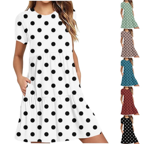 Sentmoon Semi Formal Dresses for Women with Pockets Short Sleeve Crew Neck Plus Size Wedding Guest Dress 2026 Summer Regular Fit Breathable Business Dress for Wedding Guest Blue L