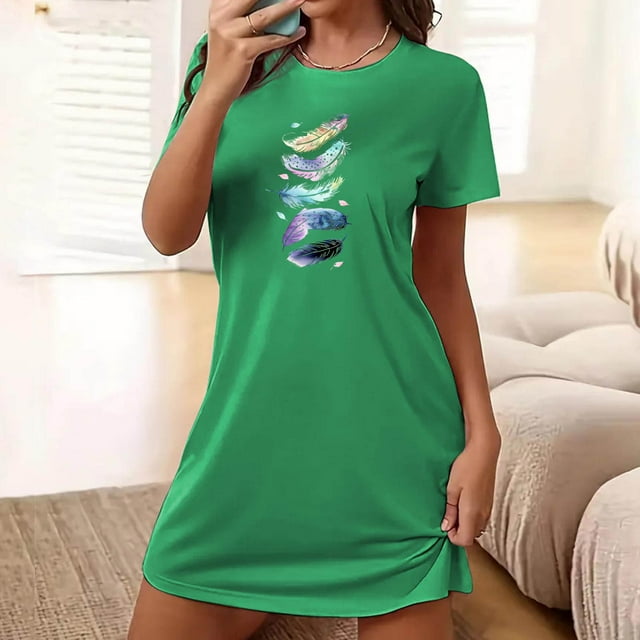 Camisón corto de mujer, vestido de largo medio con estampado de moda, camisón corto extragrande de mujer, camisón de manga corta con estampado de pecho a la moda, camisón de mujer