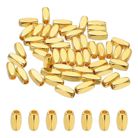 Uxcell 8x3mm Filled Spacer Beads, 50Pcs Metal Smooth Faceted Tube Tiny Loose Beads for Bracelet, 18K Gold